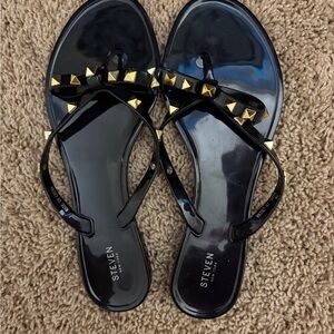 Steven Black Sandals with Gold Studs